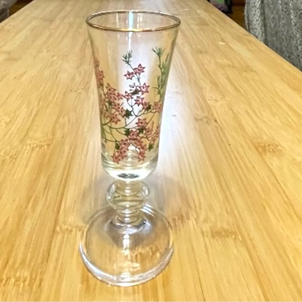 Set of six Liquor/Cordial glasses, gold rim, delicate floral design, very pretty